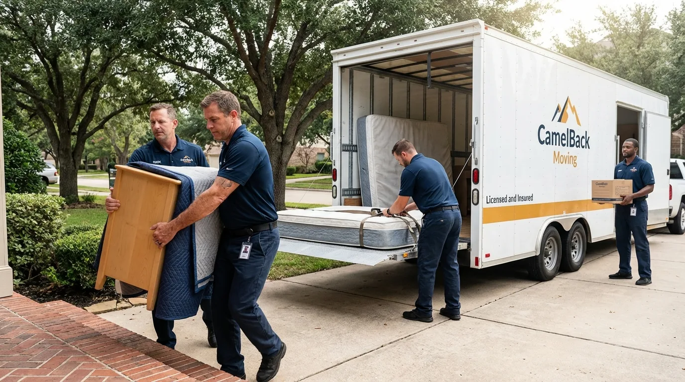 Crew loading residential truck for cross-state move from Grenada, MS